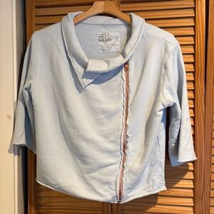 Frank & Eileen Light Blue Fleece Moto Jacket Asymmetrical Zip Small Raw Hem